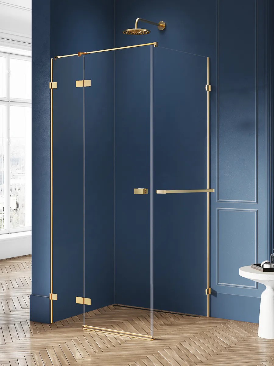 AVEXA Gold Brushed egy ajtós szögletes zuhanykabin törölközőtartóval