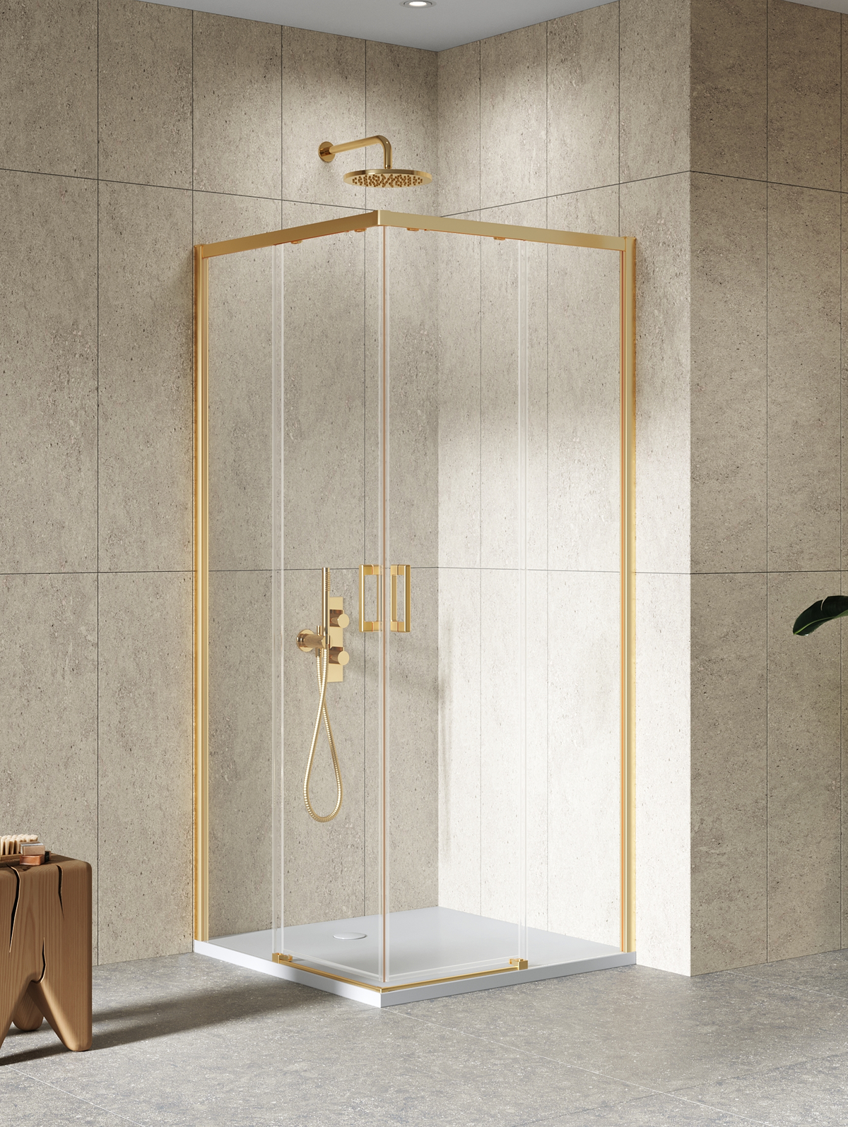 PRIME Gold Brushed szögletes, tolóajtós zuhanykabin
