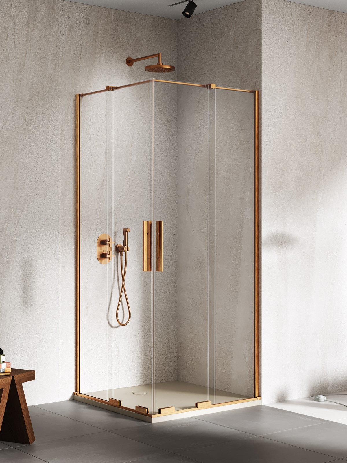 SMART Copper Brushed két ajtós szögletes zuhanykabin